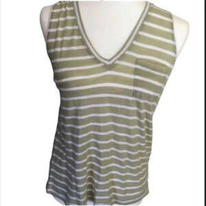 Madewell Sleeveless V Neck Striped Top Womens‎ Small Green White Cotton NWT
